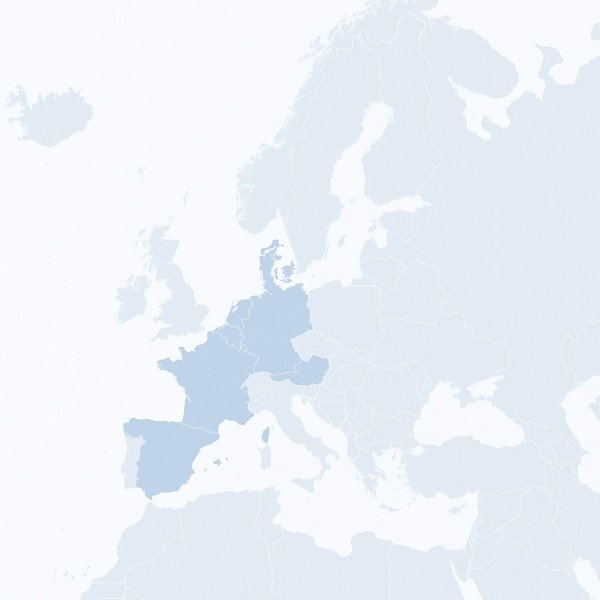 Europakarte — Panel Montage Einsatzgebiete in Deutschland, Österreich, Niederlande und Belgien